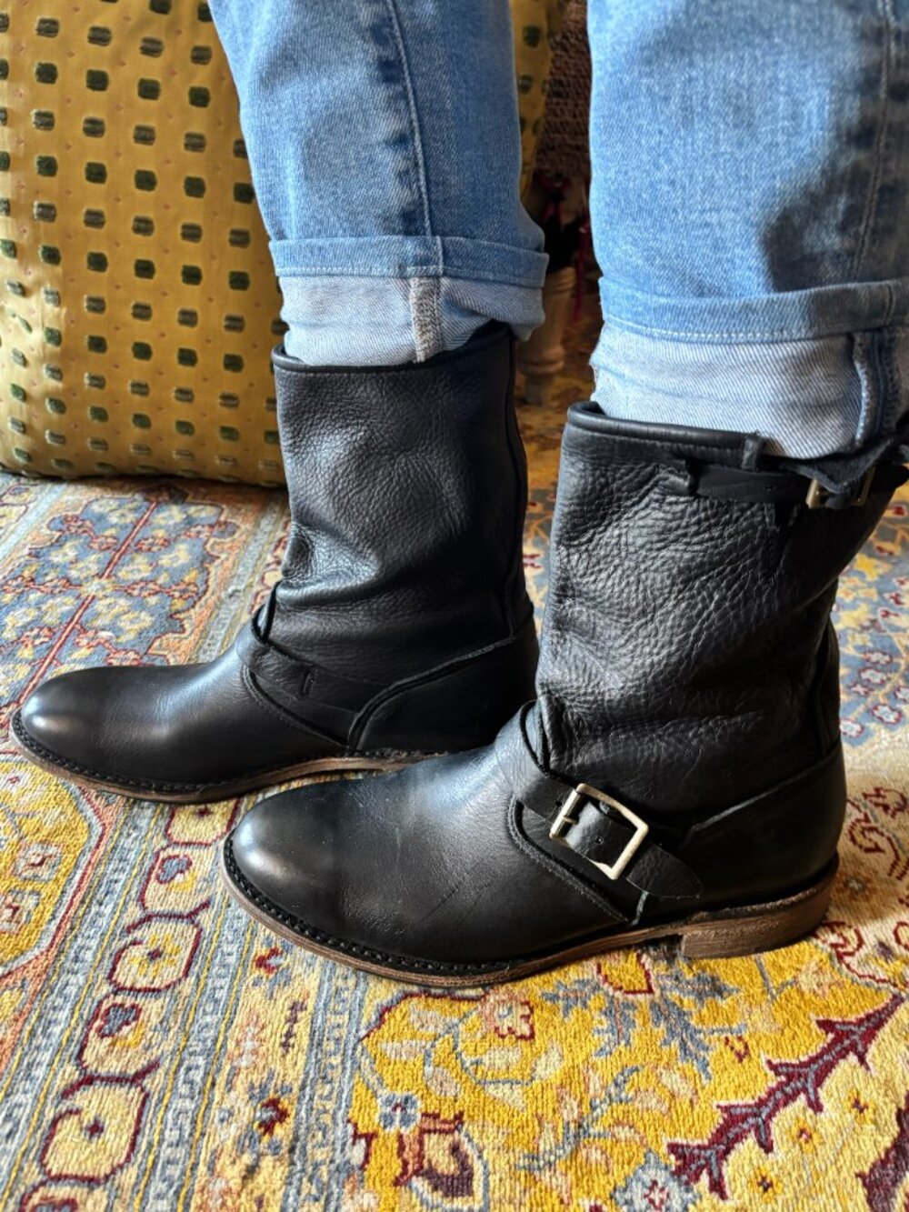 Black Moto Boots - Vintage Shoe Company - size 9.5 - Veronica